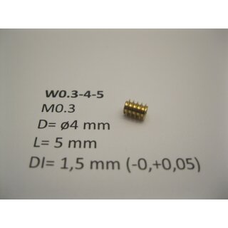 Schnecke Messing M0.3 D=ø4 L=5 DI=1.5 mm